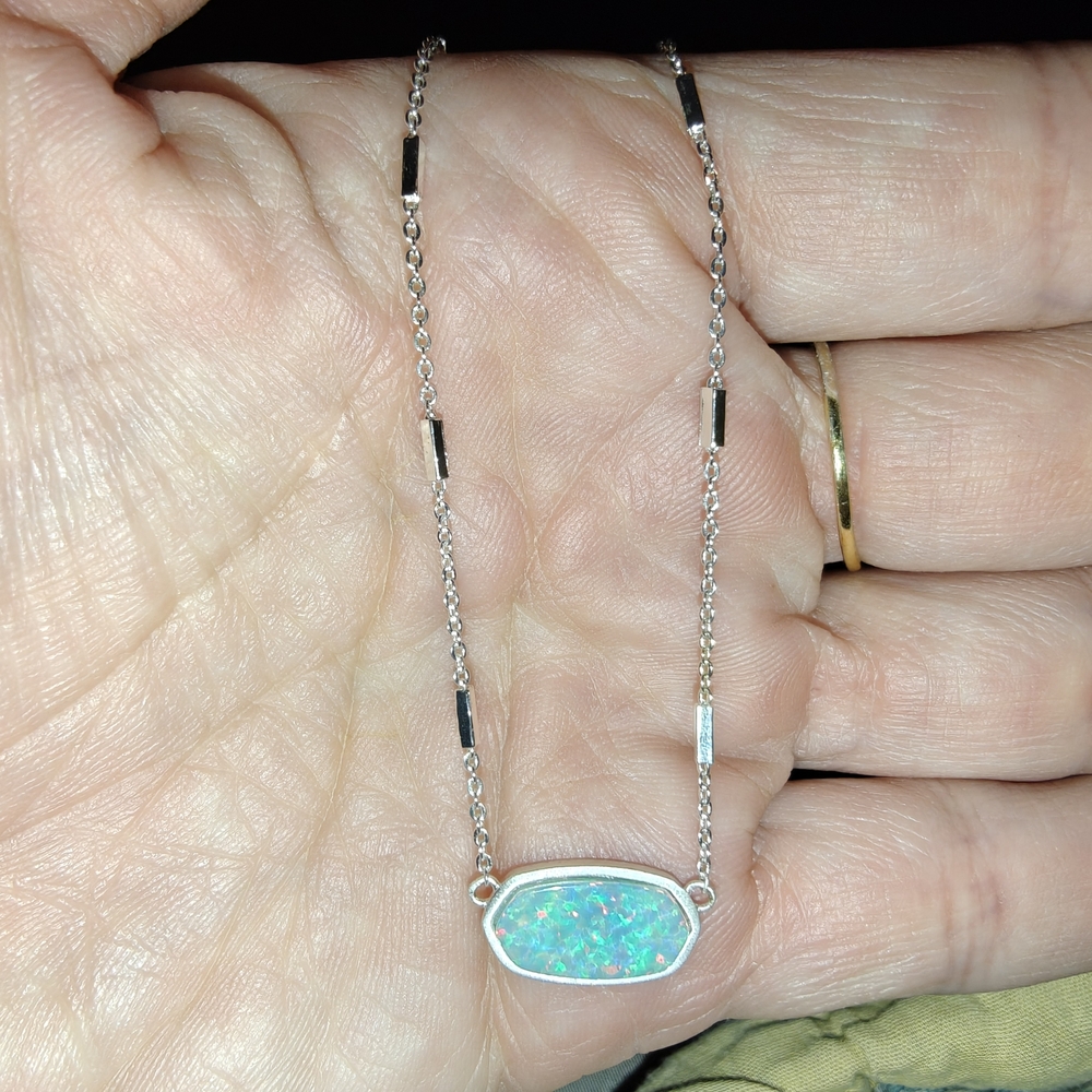 Kendra Scott Elegant Silver Necklace with Opal Pendant